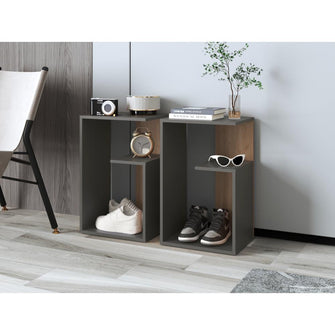 Mesa de Noche Evert, Plata Oscuro y Fresno Europeo, con diseño moderno y espacio para ubicar objetos ZF