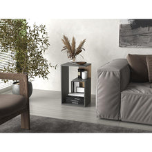 Mesa de Noche Evert, Plata Oscuro y Fresno Europeo, con diseño moderno y espacio para ubicar objetos ZF