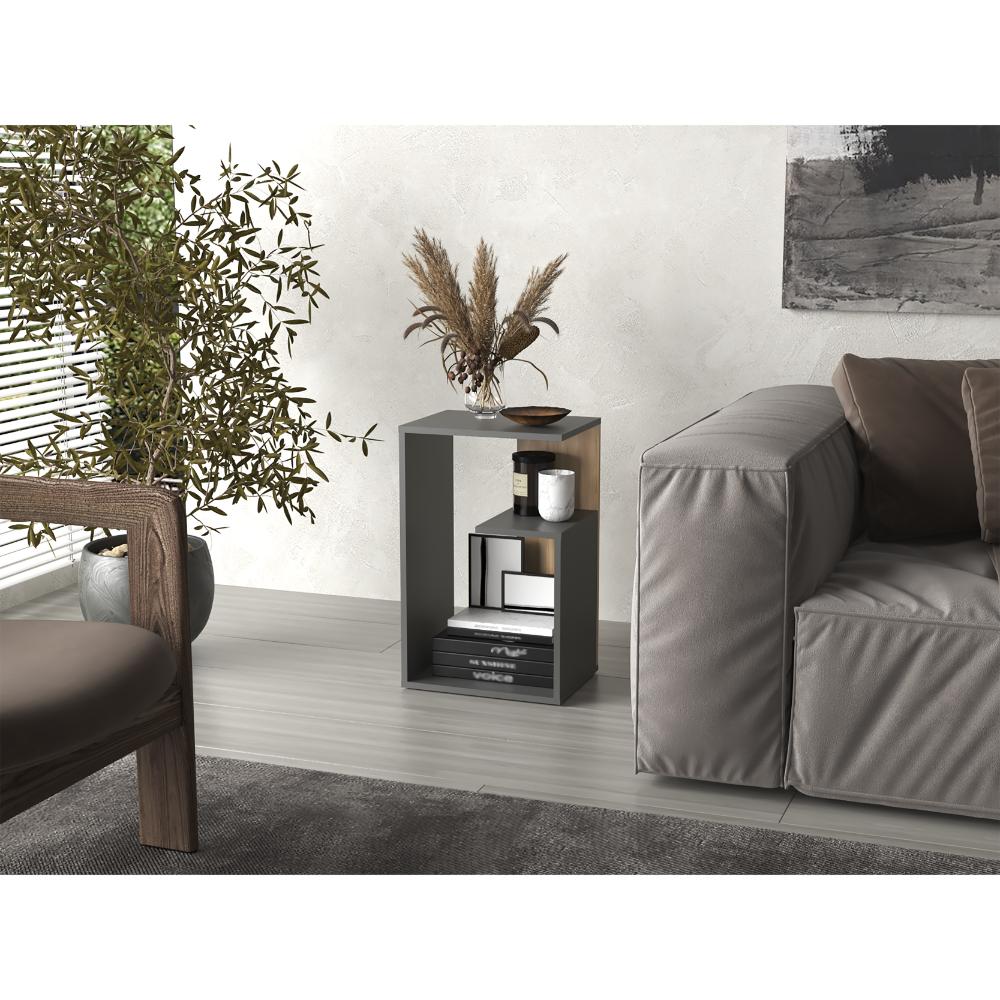 Mesa de Noche Evert, Plata Oscuro y Fresno Europeo, con diseño moderno ...