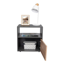 Mesa de Noche Galanto, Plata Oscuro y Miel, con Una Puerta Batiente X2