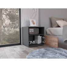 Mesa de Noche Galanto, Plata Oscuro y Miel, con Una Puerta Batiente