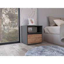 Mesa de Noche Galanto, Plata Oscuro y Miel, con Una Puerta Batiente