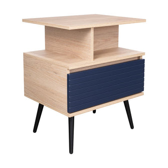 Mesa de Noche Nevis, Beige, con patas en madera X2