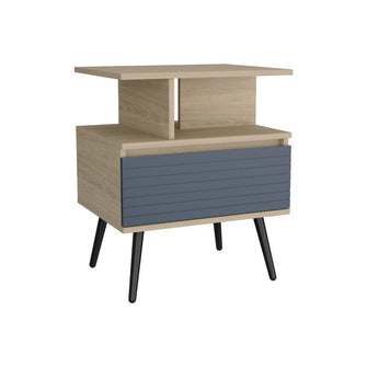 Mesa de Noche Nevis, Beige, con patas en madera X2