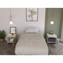 Mesa de Noche Armonía, Beige y Blanco Duqueza, con Un Cajón Organizador y Amplio Espacio X2