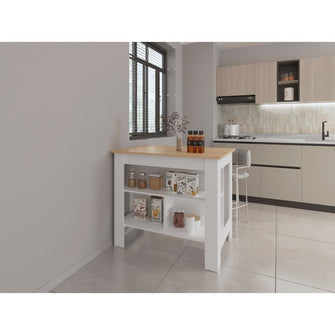 Barra de Cocina Cala, Beige y Blanco, con amplia superficie en la mesa ZF