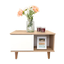 Mesa de Centro Bored, Beige y Blanco, con Una Puerta y Patas de Madera