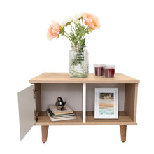 Mesa de Centro Bored, Beige y Blanco, con Una Puerta y Patas de Madera