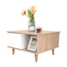 Mesa de Centro Bored, Beige y Blanco, con Una Puerta y Patas de Madera