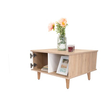 Mesa de Centro Bored, Beige y Blanco, con Una Puerta y Patas de Madera