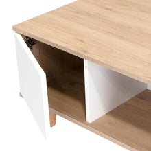 Mesa de Centro Bored, Beige y Blanco, con Una Puerta y Patas de Madera