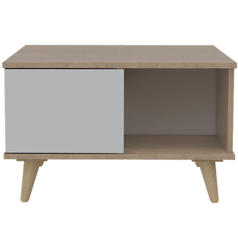 Mesa de Centro Bored, Beige y Blanco, con Una Puerta y Patas de Madera