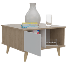 Mesa de Centro Bored, Beige y Blanco, con Una Puerta y Patas de Madera