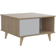 Mesa de Centro Bored, Beige y Blanco, con Una Puerta y Patas de Madera