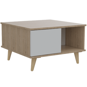 Mesa de Centro Bored, Beige y Blanco, con Una Puerta y Patas de Madera