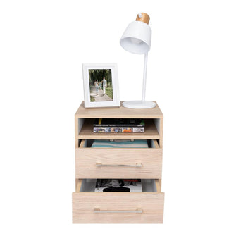 Mesa de Noche Douglas, Beige y Blanco, con Un Entrepaño Superior y Dos Cajones Organizadores