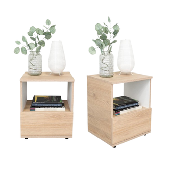 Mesa de Noche Camel, Beige y Blanco, con Un Cajón Inferior Deslizable X2