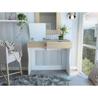 Mueble Tocador Perlak, Beige y Blanco, con Dos Cajones
