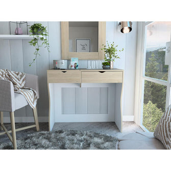 Mueble Tocador Perlak, Beige y Blanco, con Dos Cajones