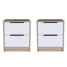 Mesa de Noche Wesley, Beige y Blanco, con Dos Cajones Organizadores X2