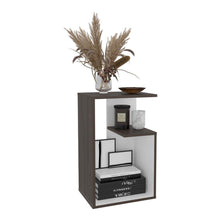 Mesa de Noche Evert, Avellana y Blanco, con diseño moderno y espacio para ubicar objetos