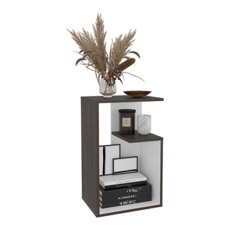 Mesa de Noche Evert, Siena y Blanco Duqueza, con diseño moderno y espacio para ubicar objetos