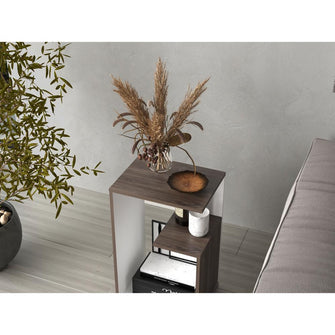 Mesa de Noche Evert, Siena y Blanco Duqueza, con diseño moderno y espacio para ubicar objetos