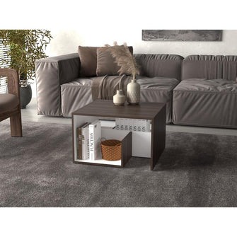 Mesa de Noche Evert, Siena y Blanco Duqueza, con diseño moderno y espacio para ubicar objetos