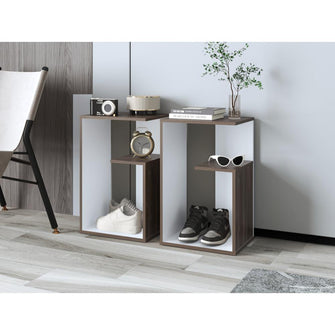 Mesa de Noche Evert, Siena y Blanco Duqueza, con diseño moderno y espacio para ubicar objetos