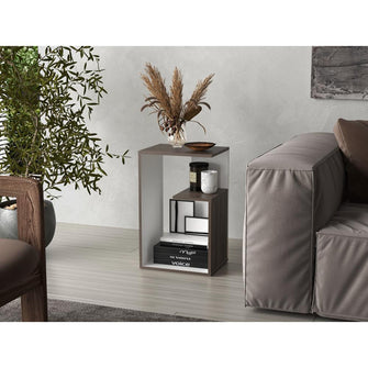 Mesa de Noche Evert, Siena y Blanco Duqueza, con diseño moderno y espacio para ubicar objetos
