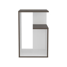 Mesa de Noche Evert, Avellana y Blanco, con diseño moderno y espacio para ubicar objetos