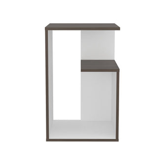 Mesa de Noche Evert, Avellana y Blanco, con diseño moderno y espacio para ubicar objetos