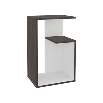 Mesa de Noche Evert, Avellana y Blanco, con diseño moderno y espacio para ubicar objetos