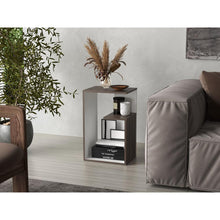 Mesa de Noche Evert, Avellana y Blanco, con diseño moderno y espacio para ubicar objetos