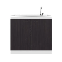 Gabinete Inferior Cantabria, Kronos Blanco y Kronos Wengue, con dos Puertas Abatibles- Mesón derecho y Grifería ZF