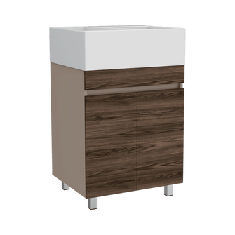 Mueble Lavadero Provenza, Cocoa y Chocolate, con Dos Puertas Batientes y Patas Metálicas