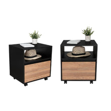 Set de 2 Mesas de Noche Cruella, Wengue y Miel, con Espacio para Colorcar Objetos Decorativos