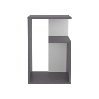 Mesa de Noche Evert, Piedra y Blanco Duqueza, con diseño moderno y espacio para ubicar objetos ZF