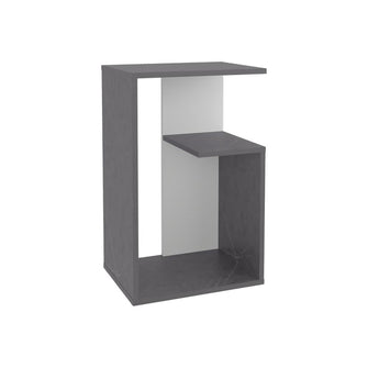 Mesa de Noche Evert, Piedra y Blanco Duqueza, con diseño moderno y espacio para ubicar objetos ZF