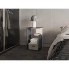 Mesa de Noche Evert, Piedra y Blanco Duqueza, con diseño moderno y espacio para ubicar objetos ZF