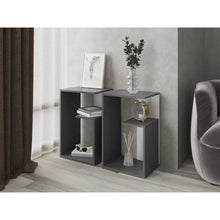 Mesa de Noche Evert, Piedra y Blanco Duqueza, con diseño moderno y espacio para ubicar objetos ZF