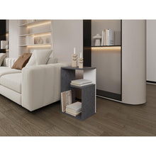 Mesa de Noche Evert, Piedra y Blanco Duqueza, con diseño moderno y espacio para ubicar objetos ZF