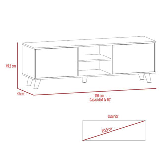 Mesa para Tv Tory, Blanco Nevado y Café Claro, con dos Puertas y Entrepaño