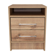 Mesa de Noche Douglas, Café Claro, con Un Entrepaño Superior y Dos Cajones Organizadores