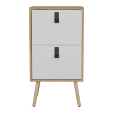 Mesa de Noche Huna, Blanco y Macadamia, Con Dos Cajones