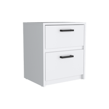 Mesa de Noche Ozzan, Blanco Duqueza, con Dos Cajones Deslizables