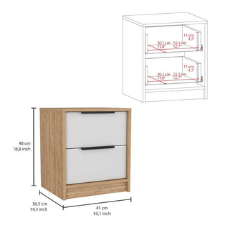 Mesa de Noche Wesley, Blanco Nevado y Miel, con Diseño Practico, Funcional y Moderno ZF