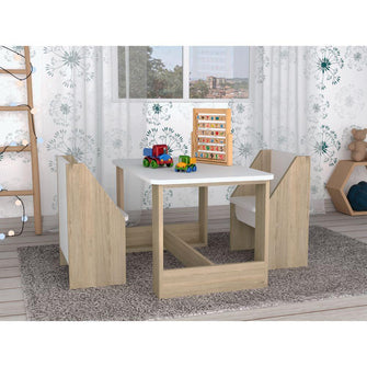 Mesa Infantil Romma, Beige y Blanco, con Dos Sillas