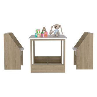 Mesa Infantil Romma, Beige y Blanco, con Dos Sillas