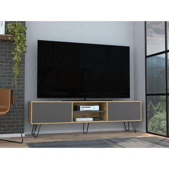 Mesa Para Tv Lara, Macadamia y Plata Oscuro, Para Televisor de 70 Pulgadas ZF